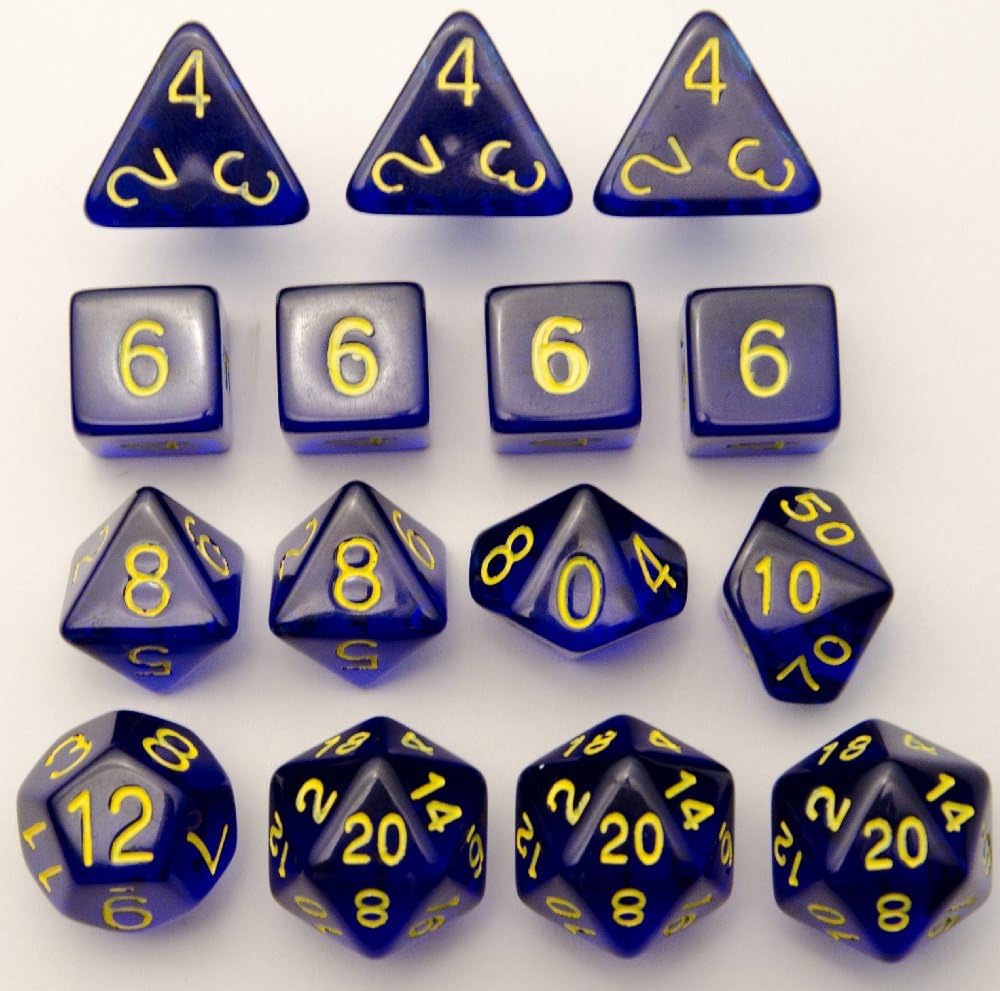 Role 4 Initiative Set of 15 Large HighVisibility Polyhedral Dice Translucent Dark