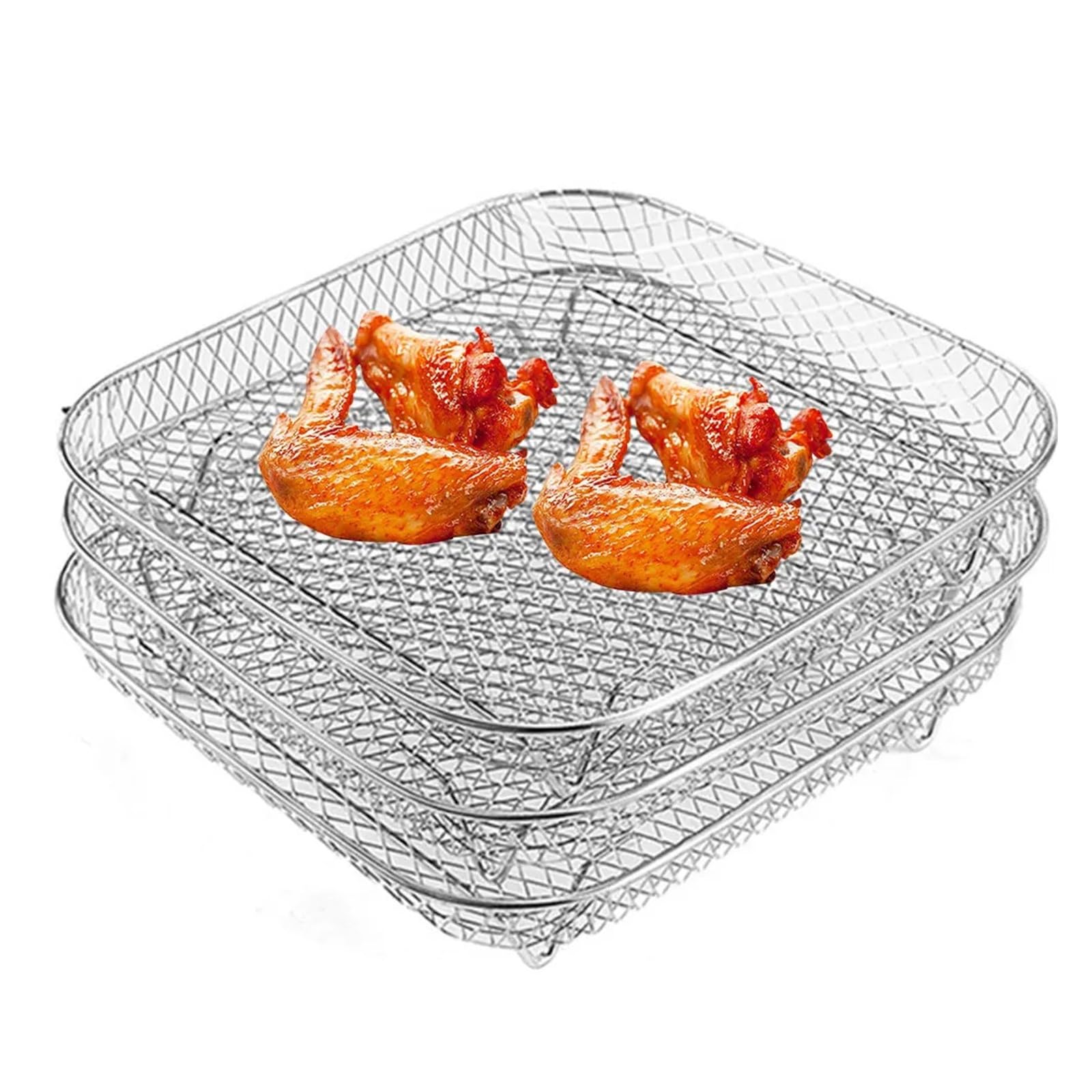 3 Schichten stapelbarer Mesh-Grillkorb, Luftfritteusen-Zubehör, 304 Edelstahl, Luftfritteuse-Rack, Heimküchen-Gadgets, Kochutensilien