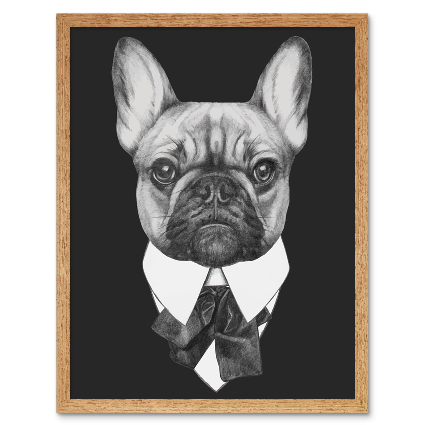 Wee Blue Coo Bow Tie French Bulldog Drawing Art Print Framed Poster Wall Decor 12X16 Inch