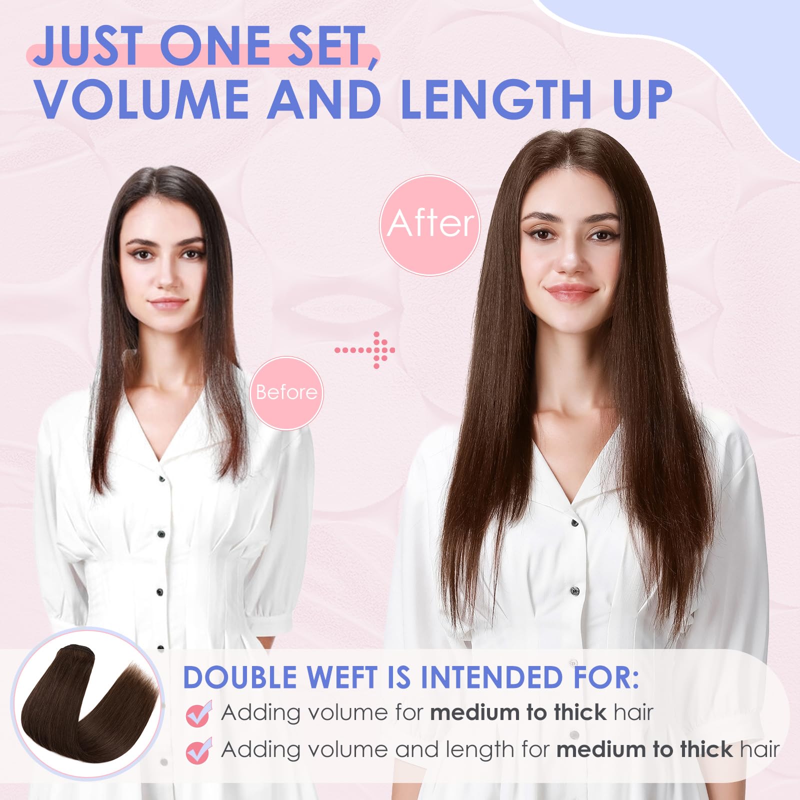 Elailite 14 Inch 120 g Clip in Human Hair Extensions Real Hair #4 Medium Brown Double Weft Thick Remy Natural Hair 8 Pieces Straight - Image 3