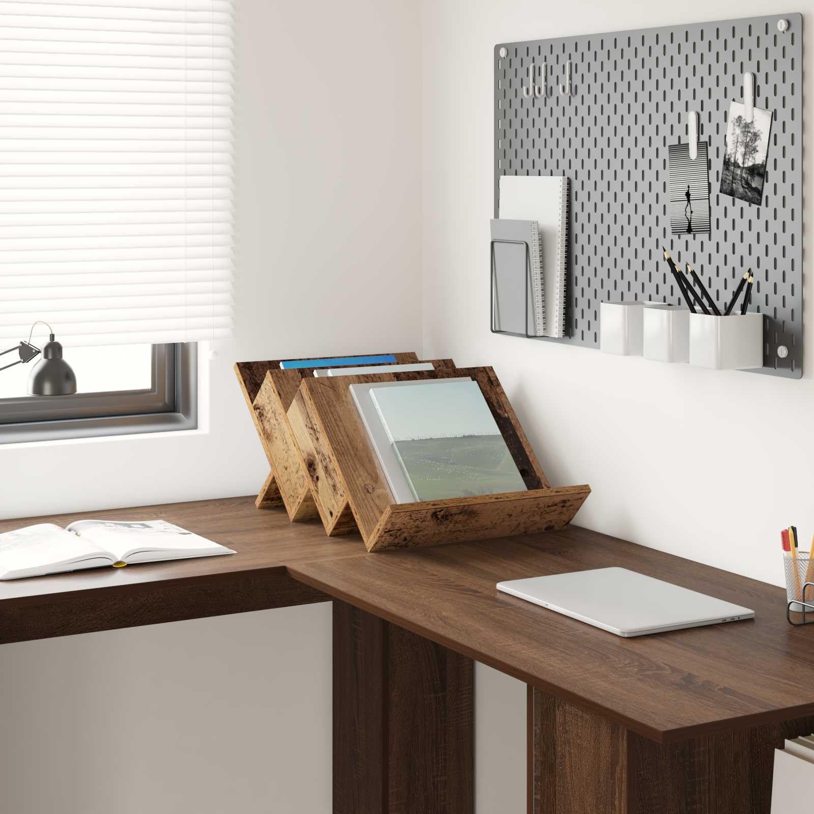 Regał na magazynki z drewna odpadowego, 53 x 40 x 28,5 cm, materiał drewnopochodny, uniwersalny mebel do przechowywania, do salonu, biura, korytarza, poczekalni, recepcji, kącika do czytania