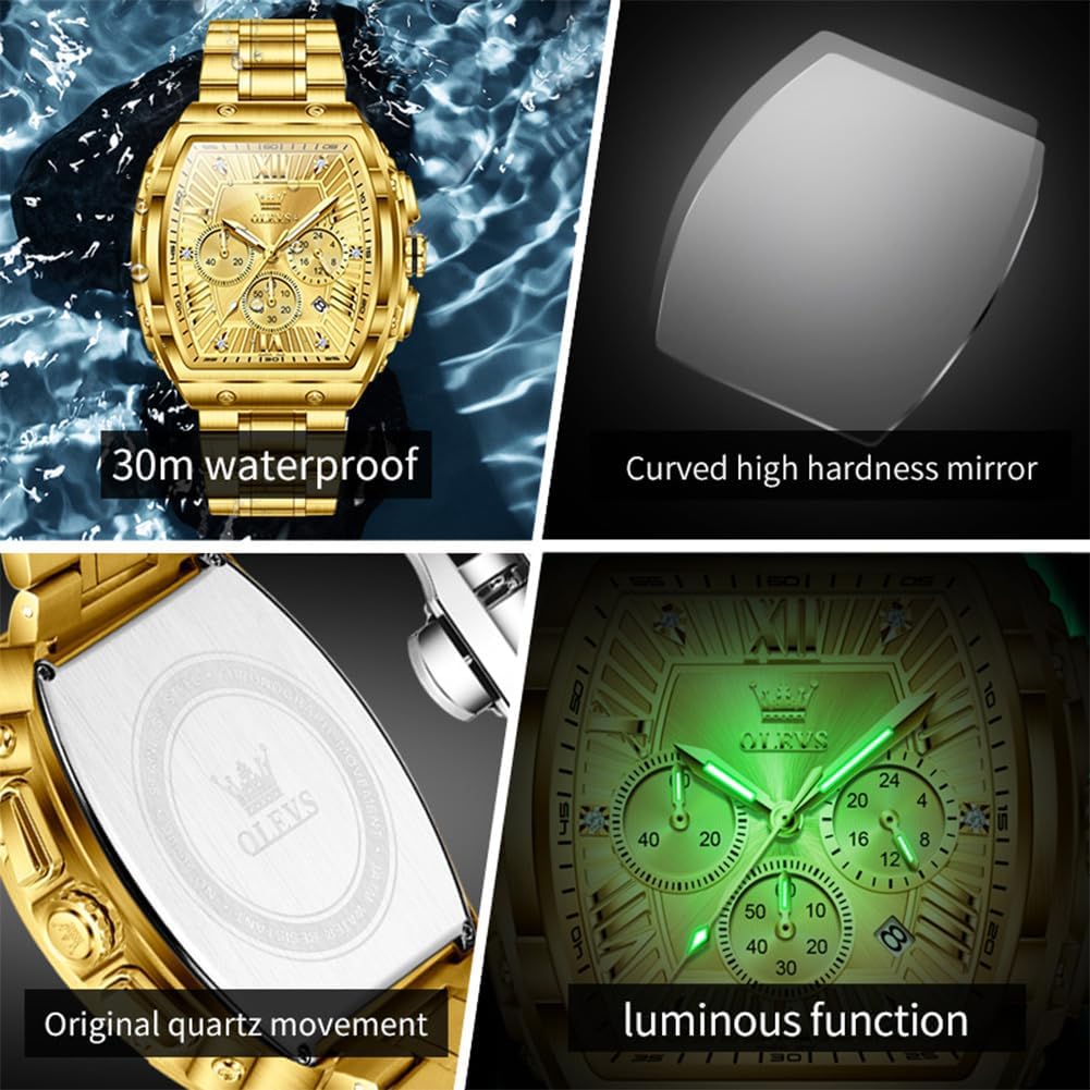 OLEVS Watches for Men Luxury Big Face Stainless Steel Mens Watches Classic Waterproof Analog Quartz Men's Wrist Watch with Date Multifunction Chronograph Dress Watch for Men Relojes para Hombres - Image 4