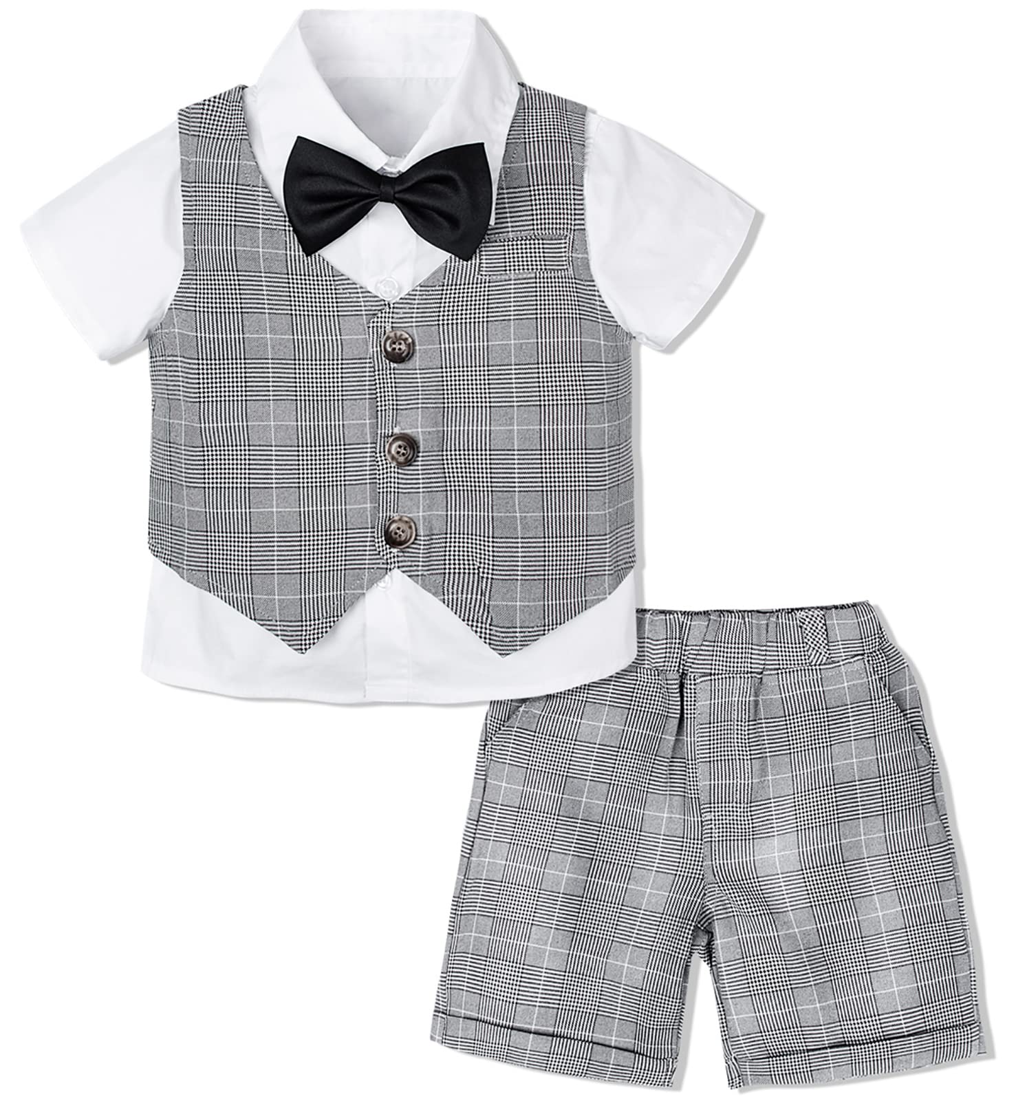 mintgreen Bebé Traje de 3 Piezas, Conjunto de Traje de Bautizo Camisa + Chaleco + Pantalones Cortos + Pajarita, 1-6 años