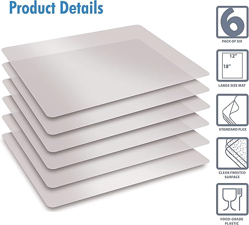 Vista 3 de Better Kitchen Products Juego de 6 alfombrillas de corte de plástico transparente esmerilado, flexibles y extragruesas, 12 x 18 pulgadas