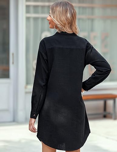 Vista 5 de Zeagoo Vestido de verano para mujer, vestido camisero de lino y algodón, vestido tipo túnica con botones, vestido de playa