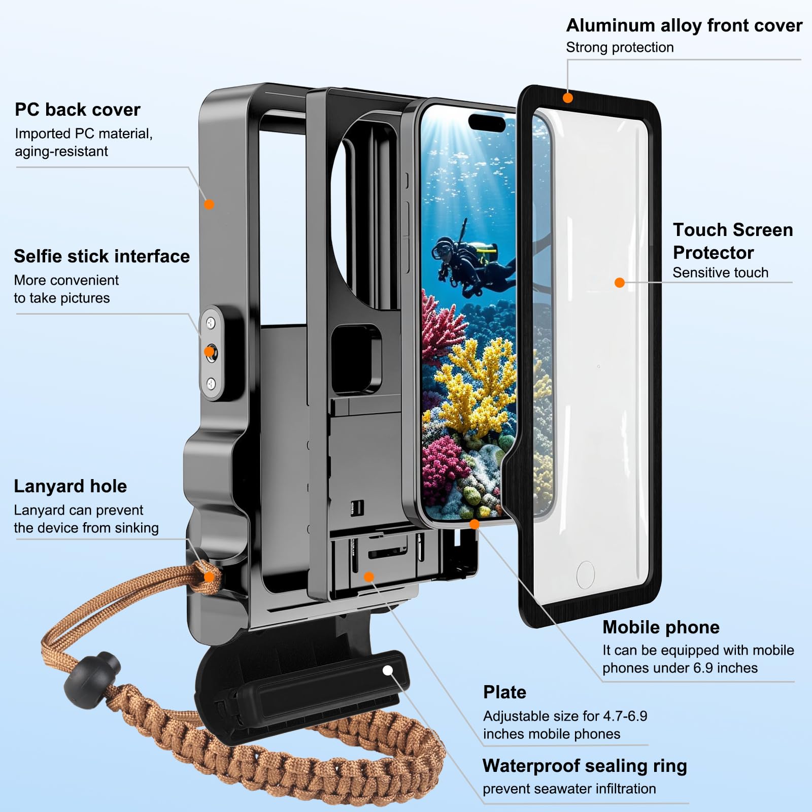 ZLiME Coque de Téléphone de Plongée Professionnelle Pochette Étanche Smartphone, IPX8 Pochette Téléphone Étanche Housse sous-Marin Étui de Protection pour iPhone 16e 16 Pro Samsung S25 S24