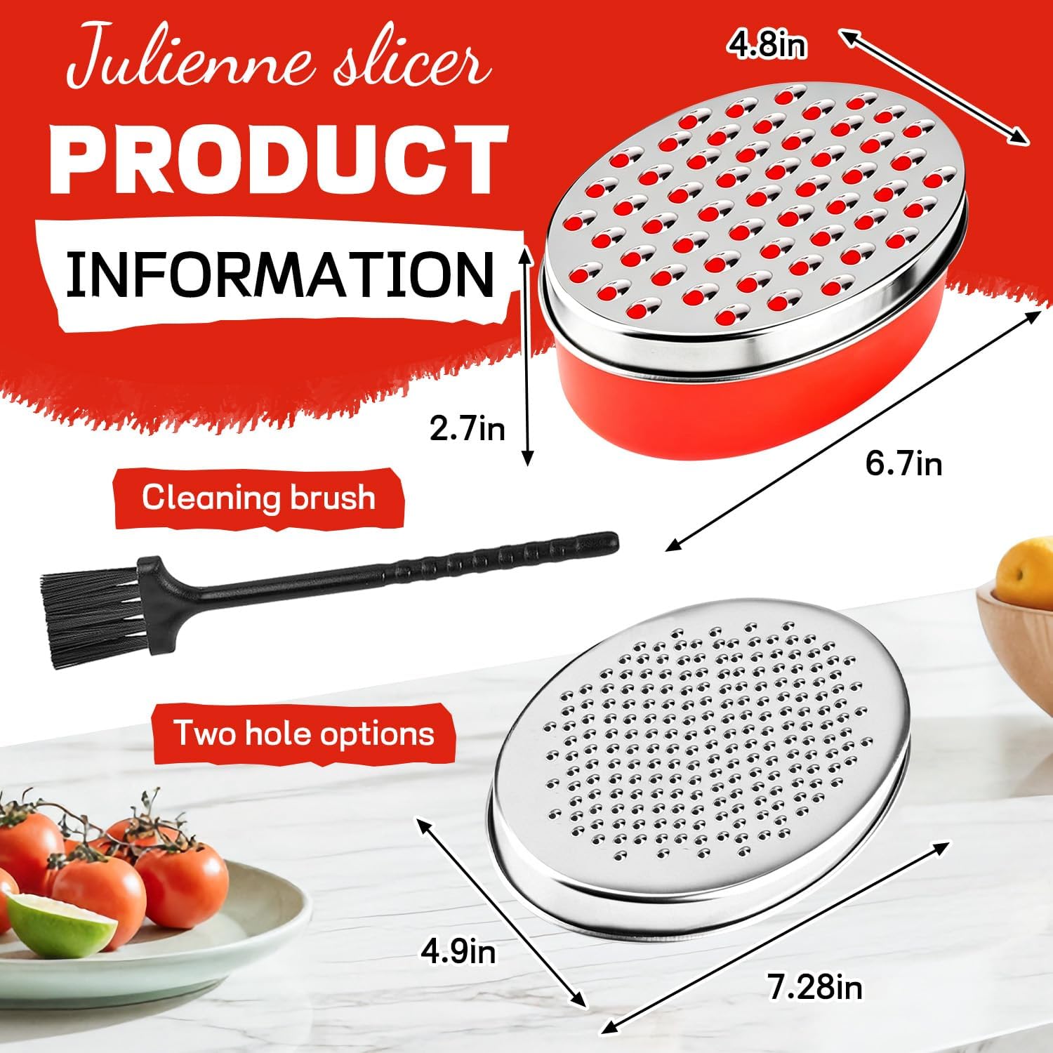 Cheese Grater with Container, Red Stainless Steel Zester for Parmesan Cheddar, Fine & Coarse Blades, Vegetable Ginger Nutmeg Grater with Airtight Storage Box (Red)