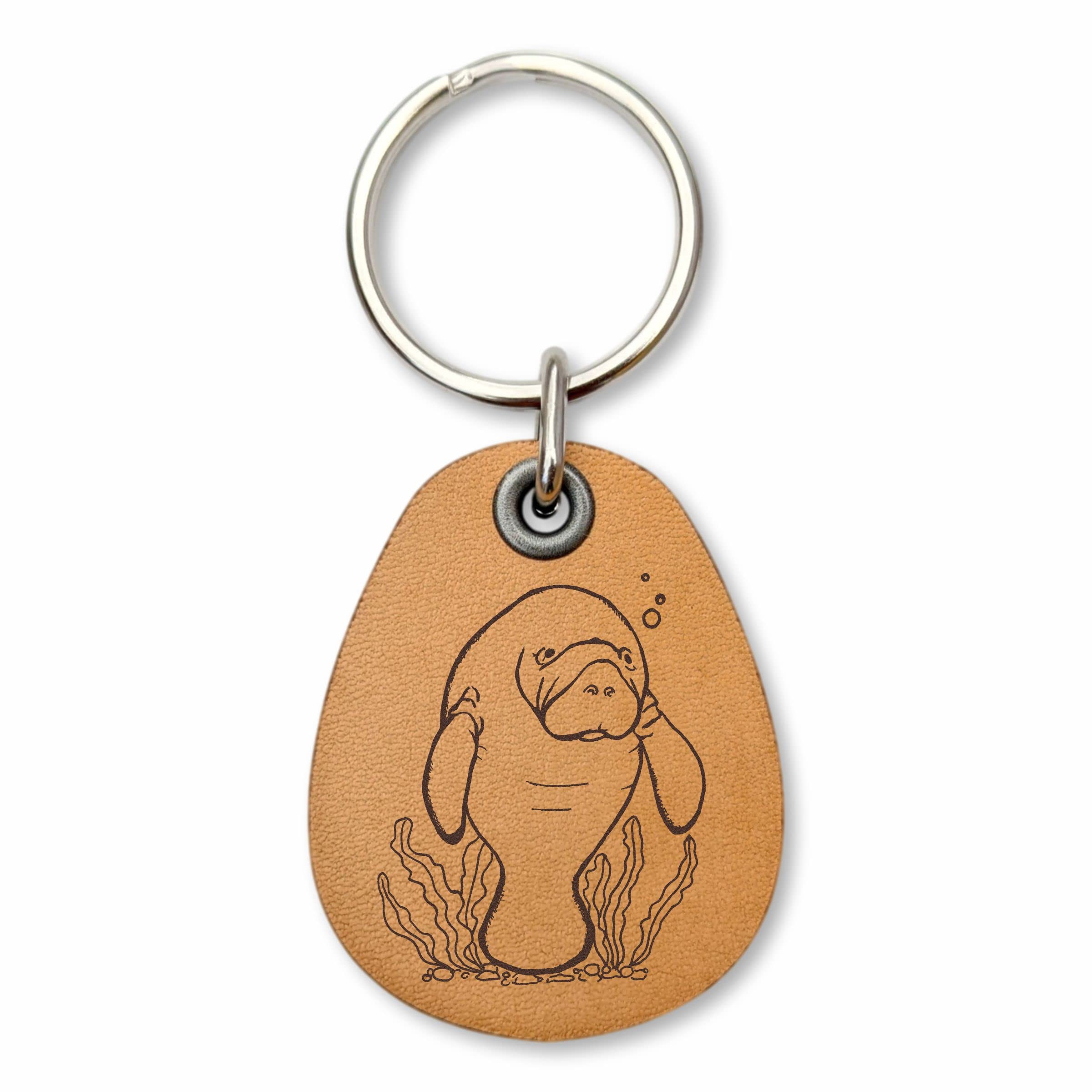 ForLeatherMore - Manatee - Genuine Leather Keychain - Ocean Key Fob - Gift