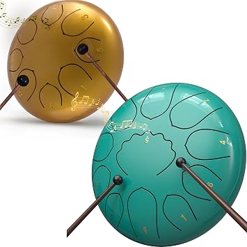 Rain Drum for Outside Garden, 8 Inch/6 Inch Steel Tongue Chakra Drum, Waterproof Rain Chime Meditation Drum, Musical Instruments for Gift Gold/Lake Blue