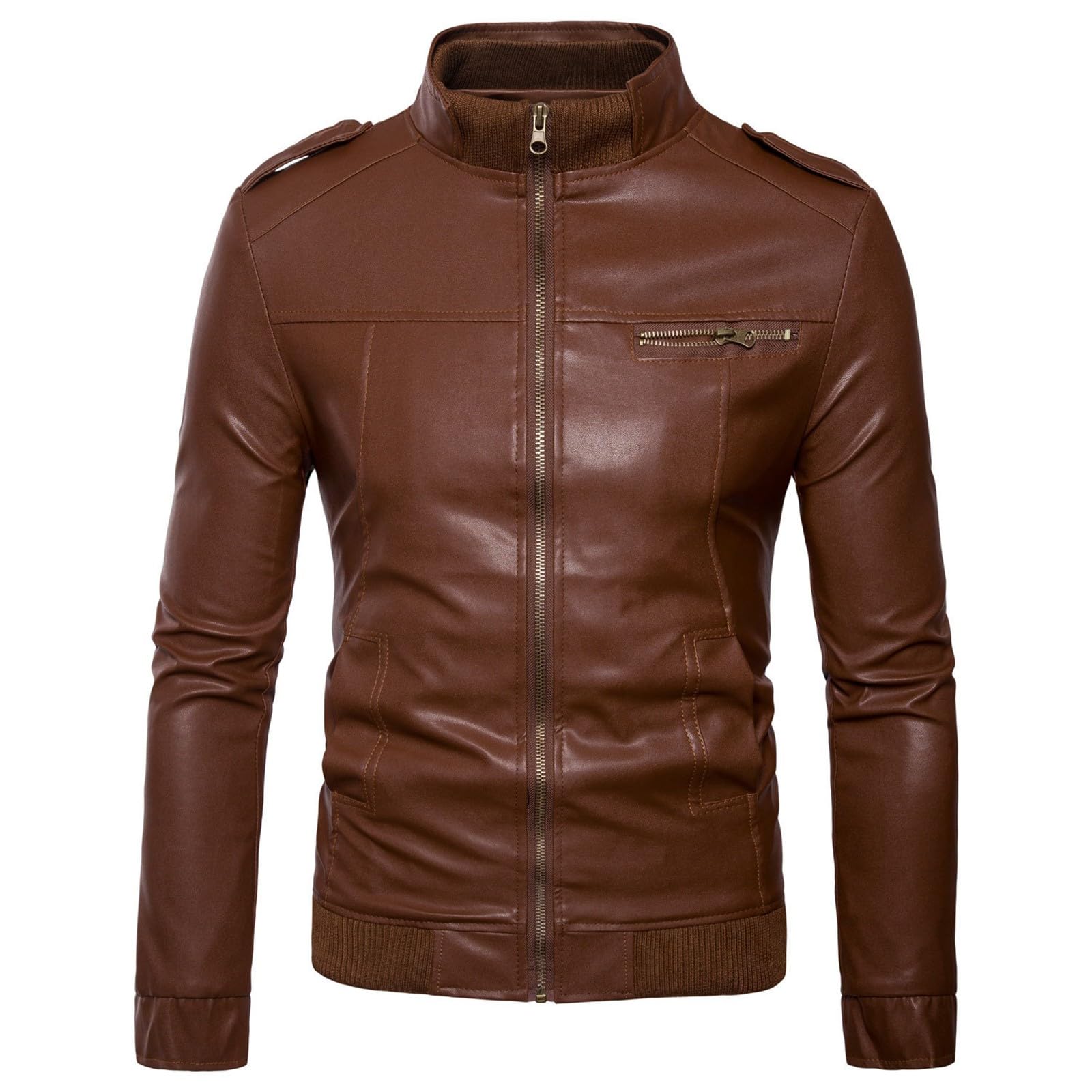 Giacca bomber da uomo in pelle sintetica, stile retrò, slim fit | Giacca da moto con cerniera multipla, tinta unita, stile punk, per il tempo libero, autunno e inverno, giacca da lavoro