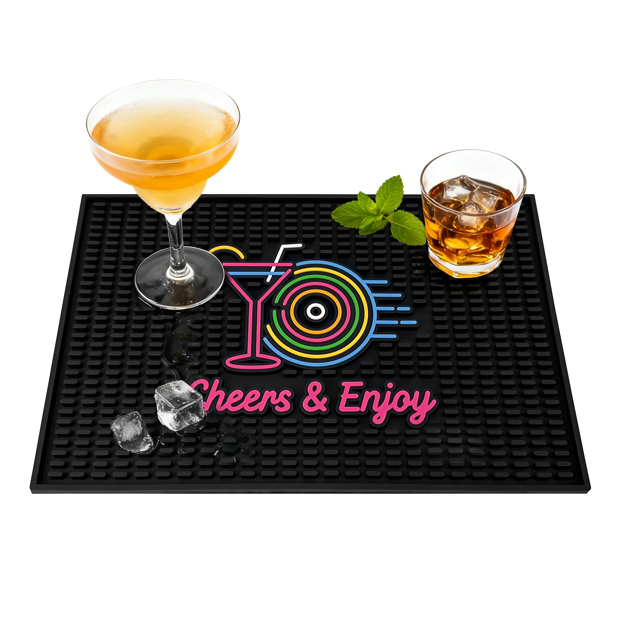 ZJWZLG Neon Tiki 18"x12" Rubber Bar Mat, Non-Slip Spill Mat, Black — Amazon image 9
