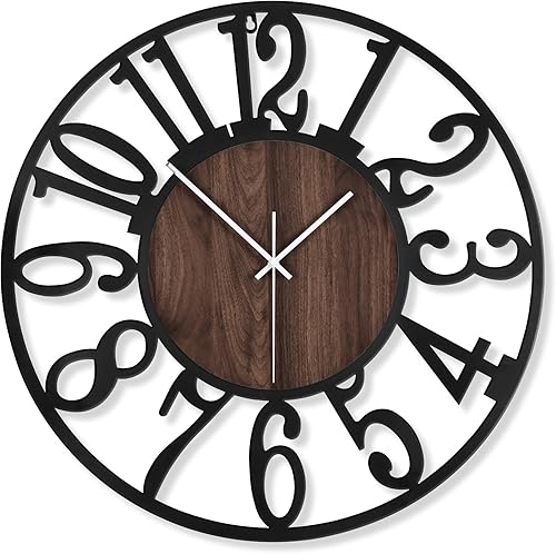 Miniatura 8 de LEIKE Reloj de pared grande, silencioso, sin tictac, funciona con pilas, rústico, redondo, moderno, reloj de pared de madera grande para sala de