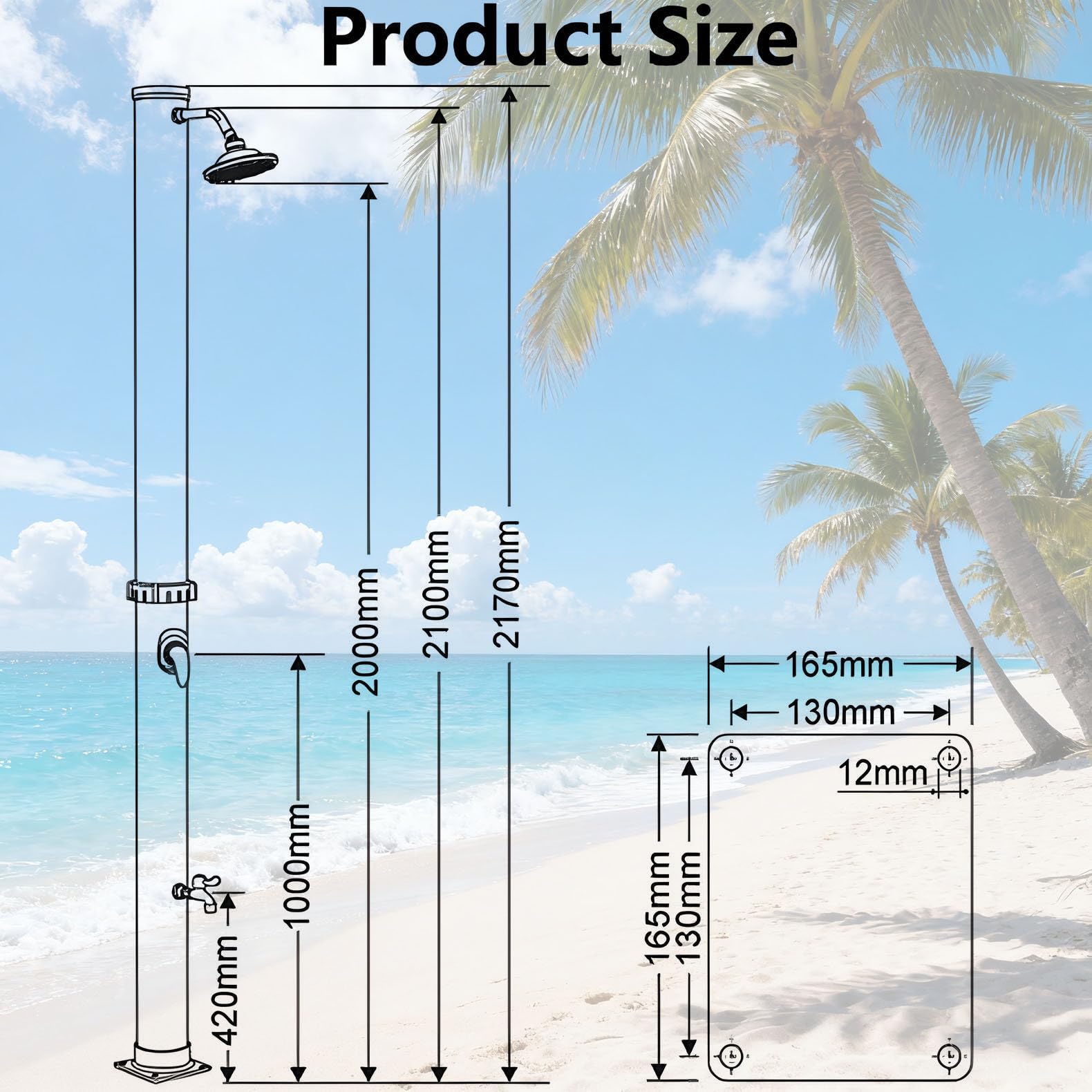 Douche solaire autonome chauffante avec pommeau de douche pivotant à 360° et douchette à pied pour jardin, piscine ou jardin, avec raccord de tuyau