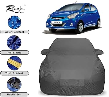 ROODS AUTO Prime Quality Car Cover for n Hyundai Eon Waterproof with Triple Stitched Fully Elastic Ultra Surface Body Protection (Grey Look)