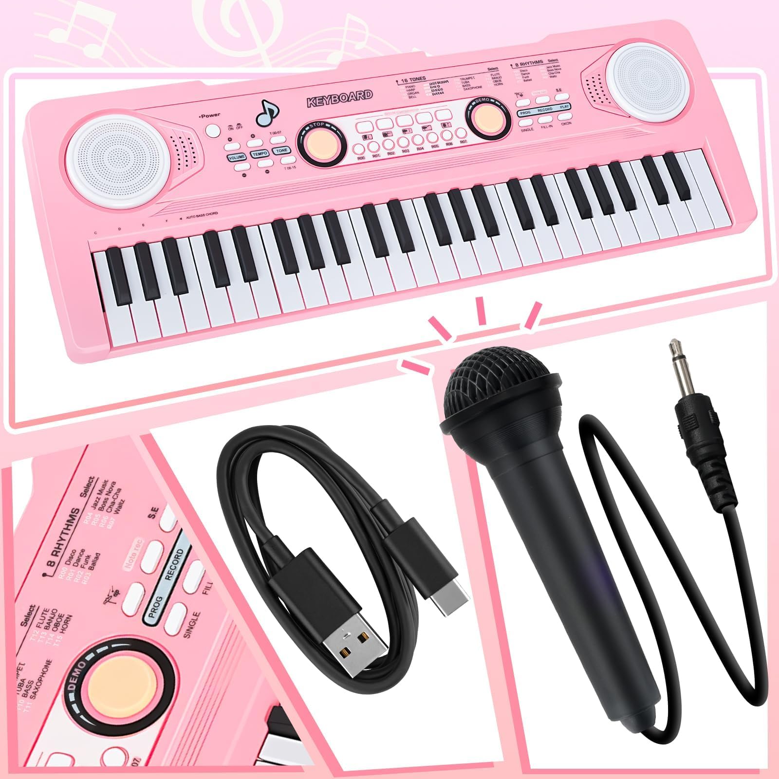 Piano Teclado Infantil Juguetes para Edades 3-5 49 Teclas Teclados Electrónicos con Micrófono Juguete Musical Regalos para Niños y Niñas de 3 4 5 6 7 Años