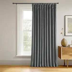 HPD Half Price Drapes Signature Velvet Thermal Blackout Curtains for Living Room 84 Inch Long (1 Panel) Rod Pocket Insulated Blackout Curtains for Bedroom Window Curtains, 100W x 84L, Natural Grey