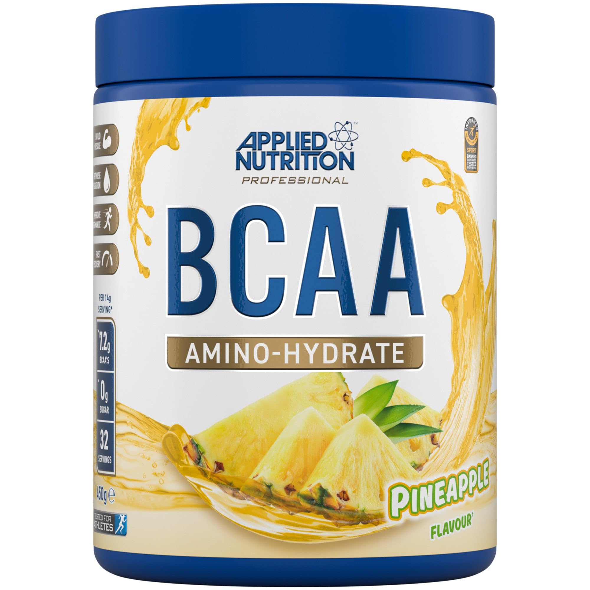 Applied NutritionBCAA Powder - Branched Chain Amino Acids BCAAs Supplement, Amino Hydrate Intra Workout & Recovery Energy Drink (450g - 32 Servings) (Pineapple)