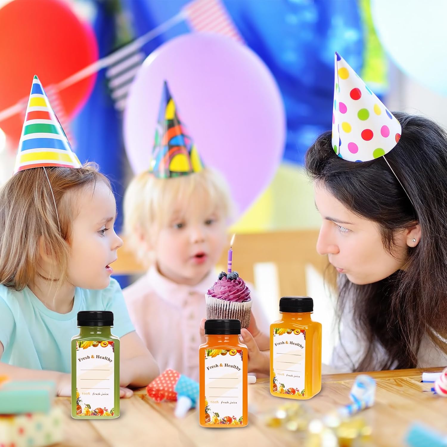 Moretoes 56pcs 8oz Plastic Juice Bottles with Caps, Reusable Clear Plastic Juicing Bottles Juice Containers with Lids Suitable for Milk, Milkshakes and Other Juiced Beverages - Image 7