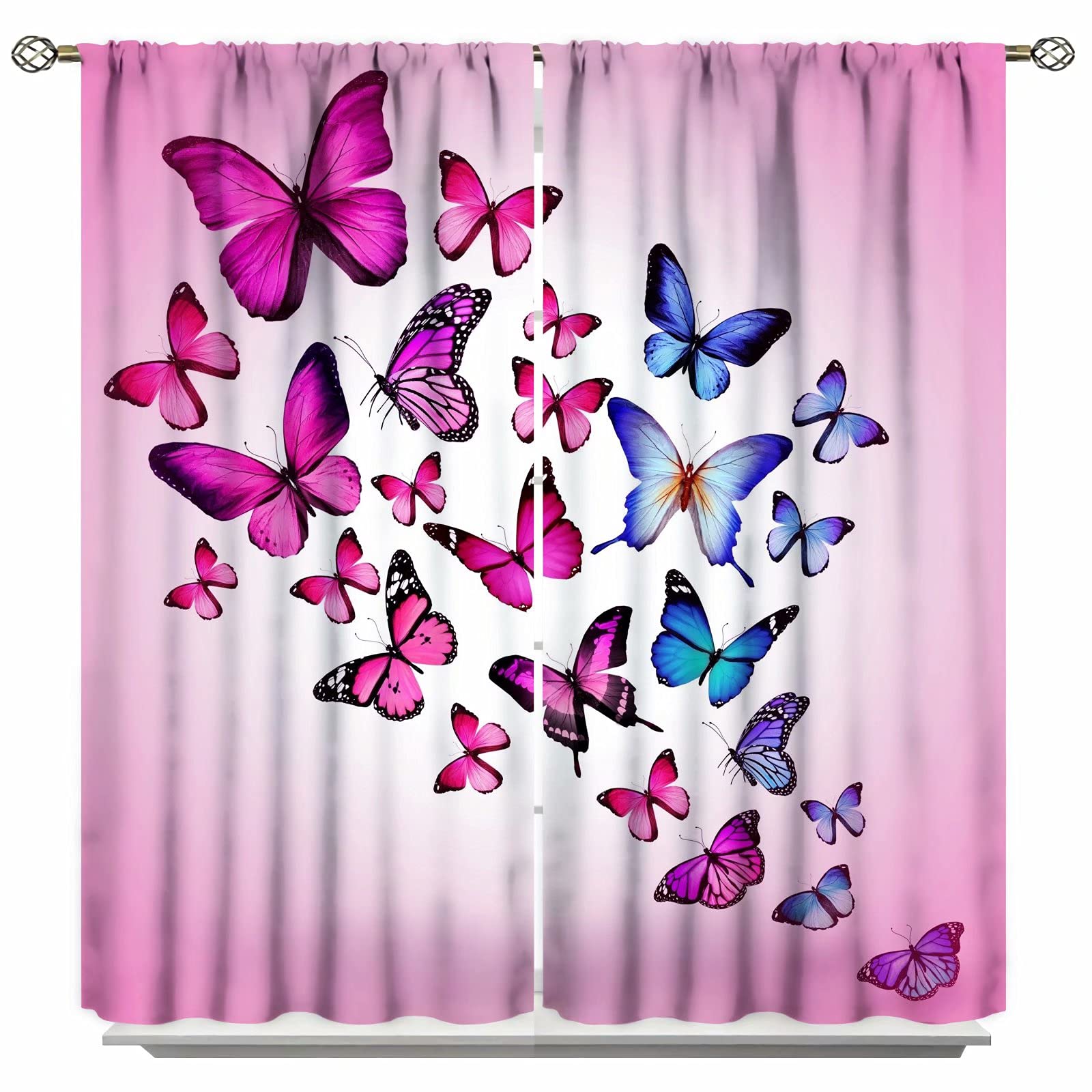 GY Blackout Curtains Butterfly Flower Cherry Blossoms Floral Spring Plum Flower Living Room Bedroom Window Drapes Treatmen 55x63inch(140x160cm)