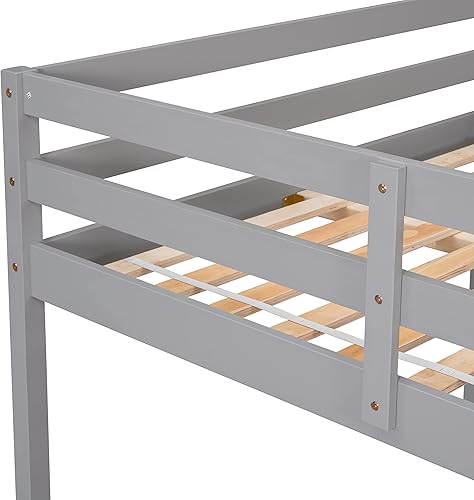 Miniatura 7 de HomSof Cama alta completa con barandilla y escalera, no necesita somier, fácil montaje, gris