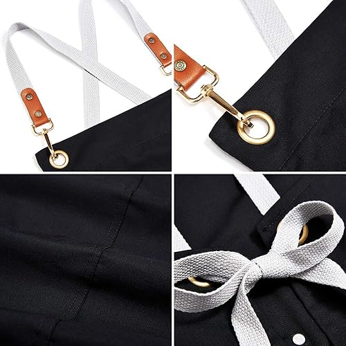Miniatura 4 de Kingzhuo Delantal de lona ajustable con espalda cruzada para mujeres y hombres, M a XXL, Negro -