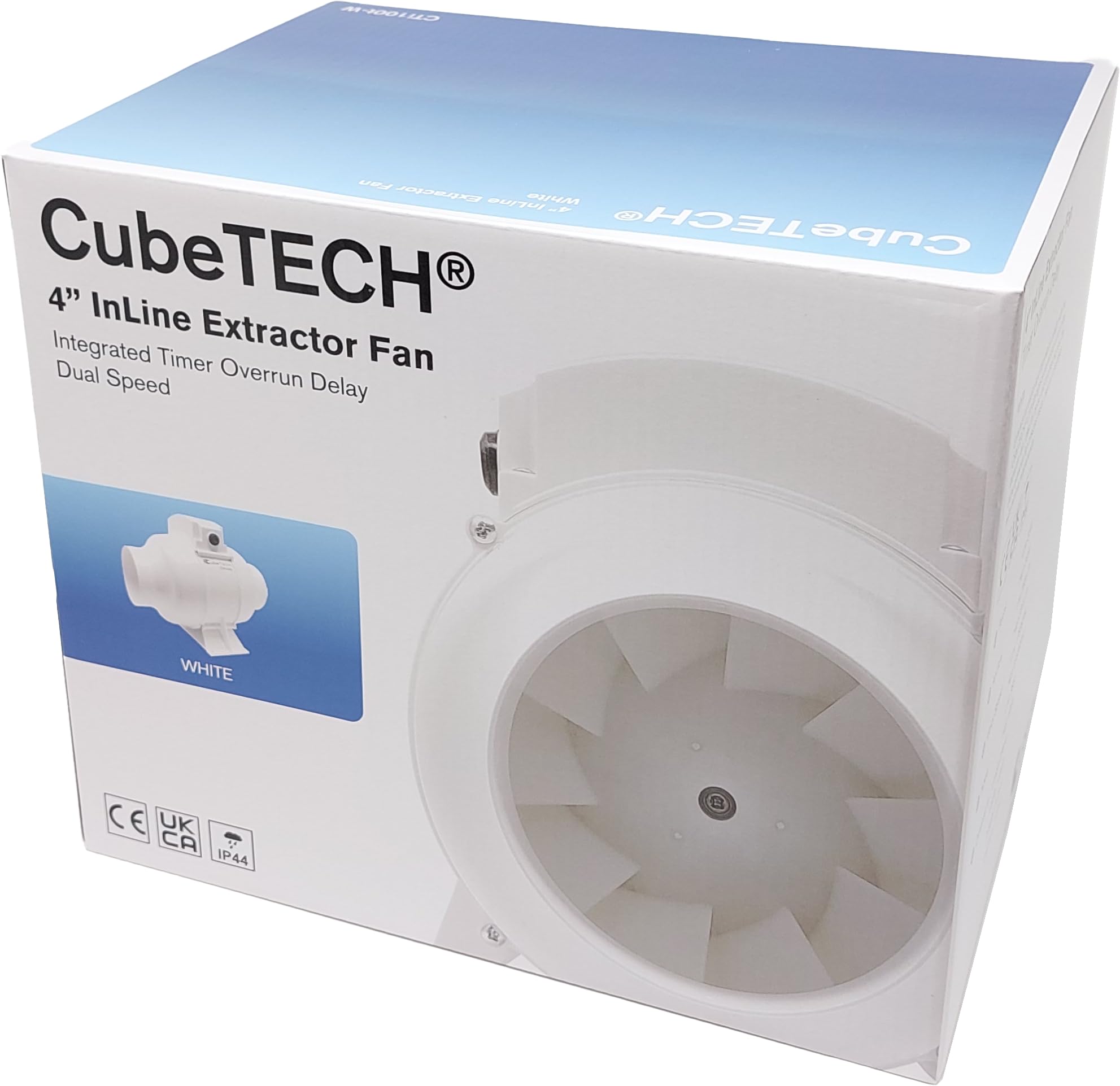 CubeTECH CTi100t - Ventola aspirante da bagno in linea con timer, a due velocità, 100 mm