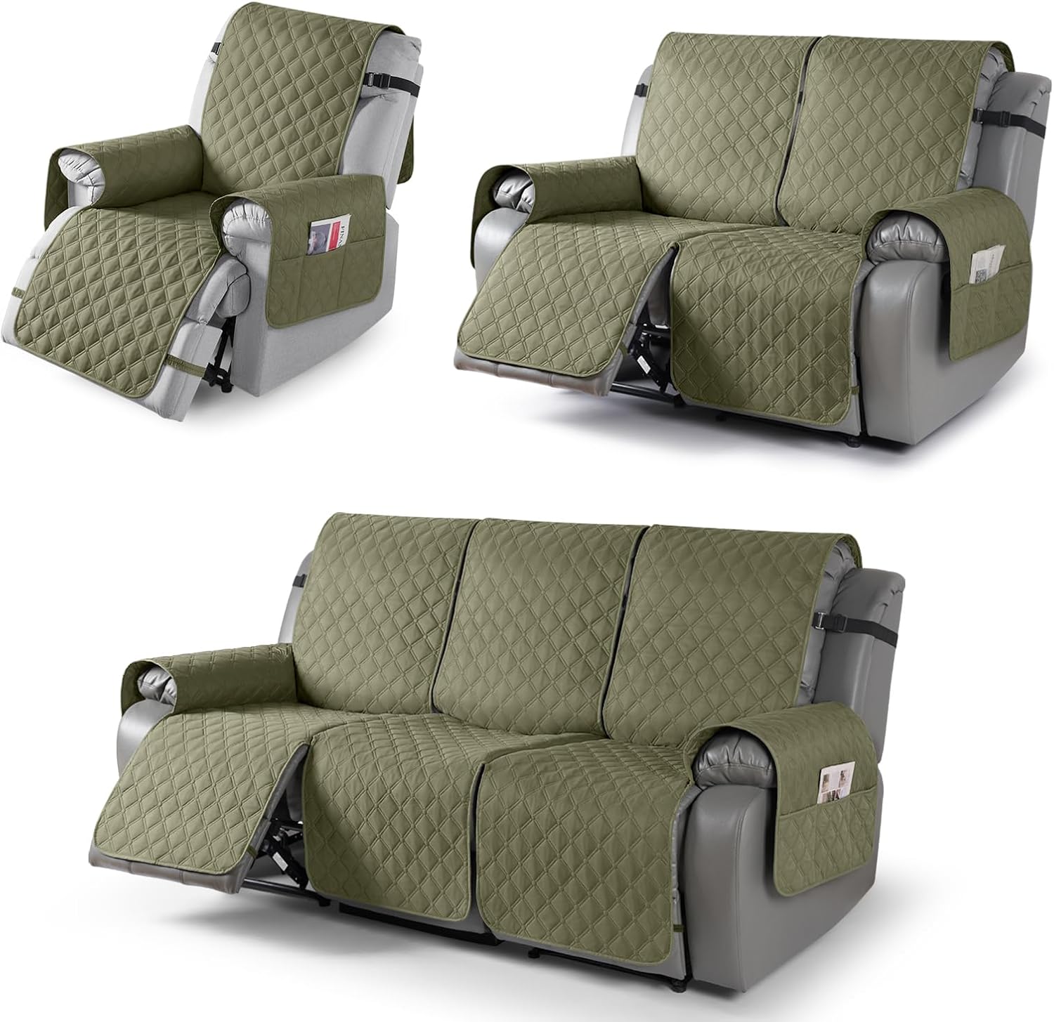 TAOCOCO 100% Waterproof Recliner Chair Cover & Loveseat Recliner Cover & Recliner Couch Cover(Gray Green)