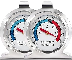 2 Pack Refrigerator Thermometer, Large Dial Freezer Thermometer with Dual-Scale for Freezer Refrigerator Fridge Temperature Cooler
