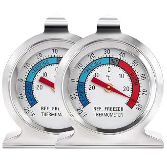 2 Pack Fridge Thermometer Refrigerator Thermometer, Large Dial Freezer Thermometer with Dual-Scale for Freezer Refrigerator Fridge Temperature Cooler