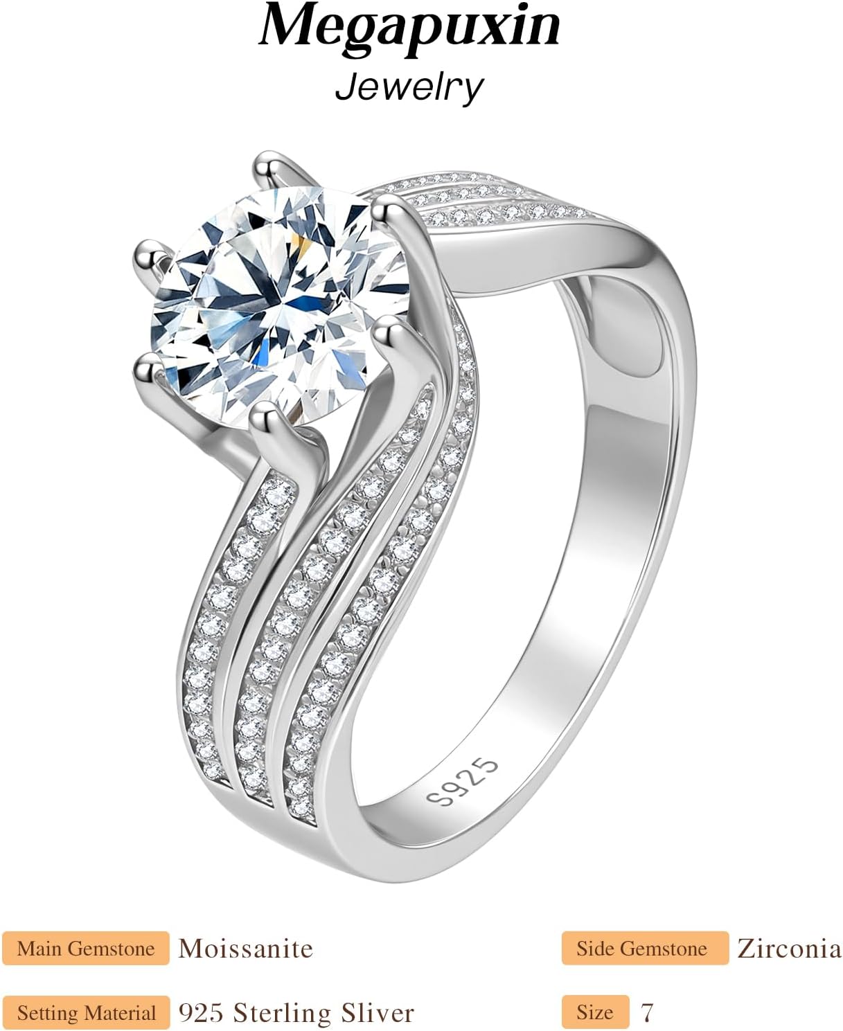 Moissanite Rings for Women, 1-2CT Engagement Promise Rings for Her, D Color VVS1 Lab Created Moissanite Wedding Band 18K White Gold Plated Eternity Moissanite Bridal Set Elegant Gifts