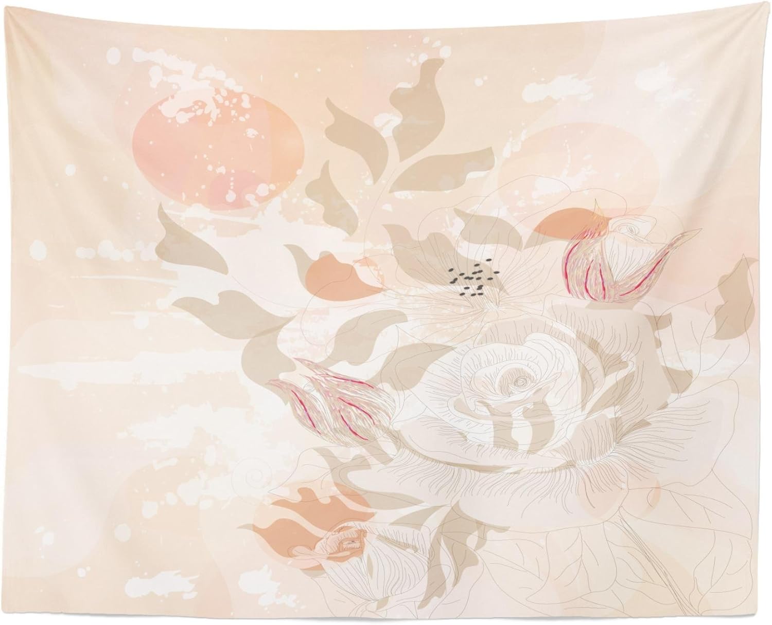 Lunarable Rose Tapestry, Romantic Feminine Blossoming Flower Hand Drawn Valentines Day Themed Petals, Fabric Wall Hanging Decor for Bedroom Living Room Dorm, 28" X 23", Pale Peach and Brown