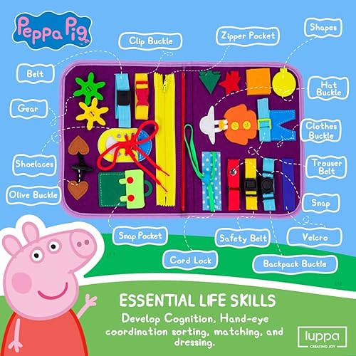 Miniatura 5 de Peppa Pig Montessori Busy Board - Diversión de aprendizaje preescolar para niños pequeños con habilidades motoras básicas de vestir, números del
