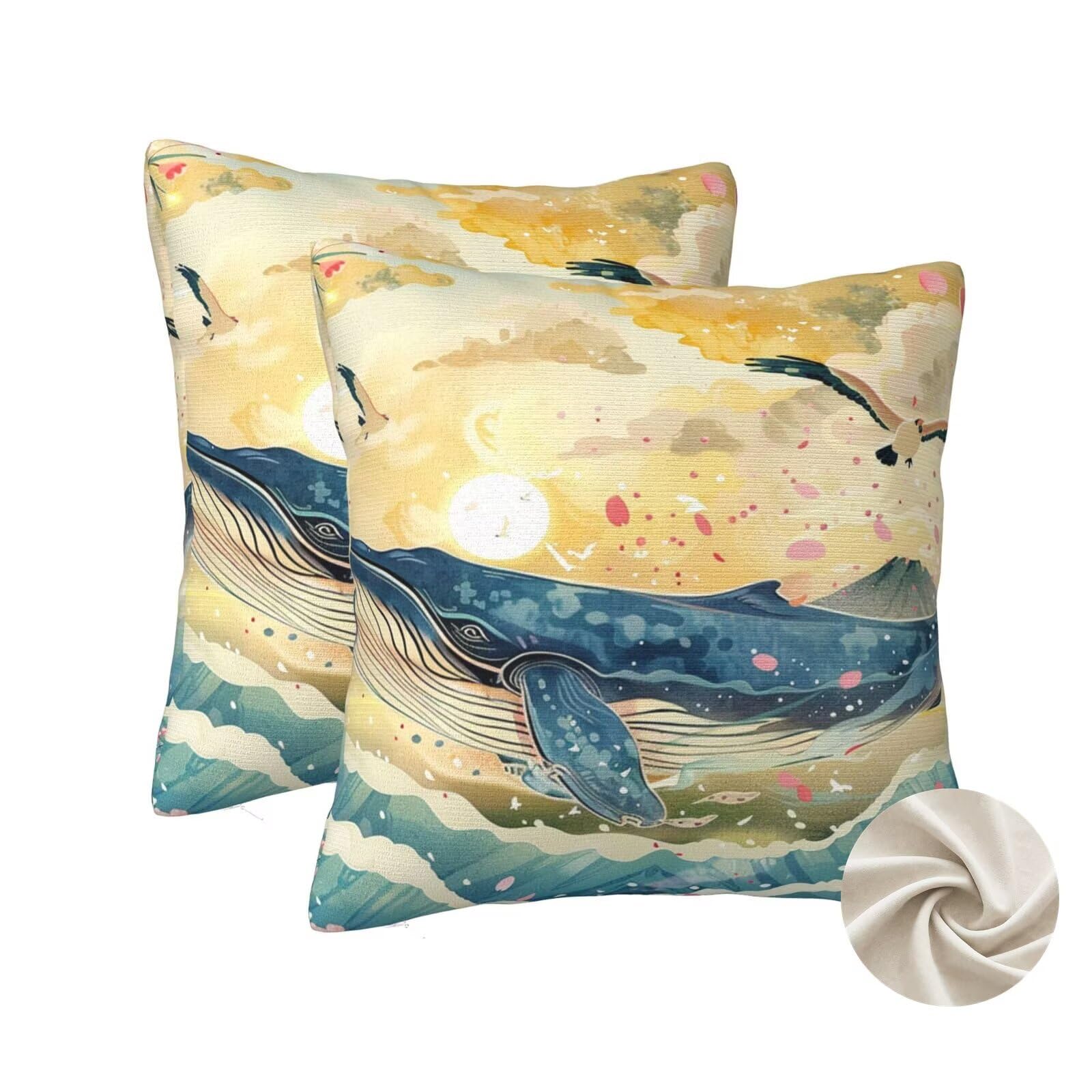 Taies d'oreillers 70x70 cm et housse coussin la baleine pour grand lit