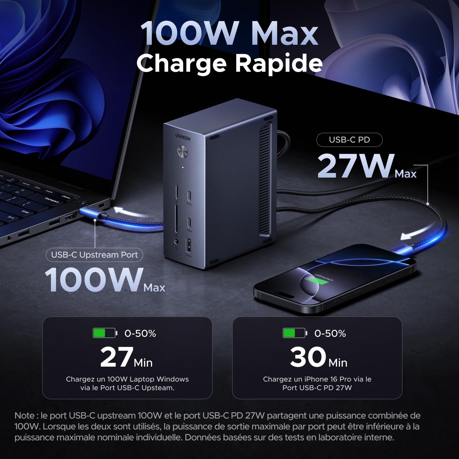 UGREEN Revodok Pro Docking Station USB C 2 HDMI 4K 60Hz et 1 DisplayPort 8K 30Hz 14 en 1 Station Accueil Triple Écran Extension pour Ordinateur avec Multi USB 10Gbps RJ45 PD Charge SD TF 3.5mm Port