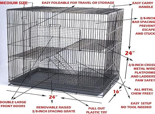 Miniatura 3 de Jaula de 3 niveles para animales ratas petauros del azúcar chinchillas hurones 24 pulgadas de largo x 16 de profundidad x 24 de alto