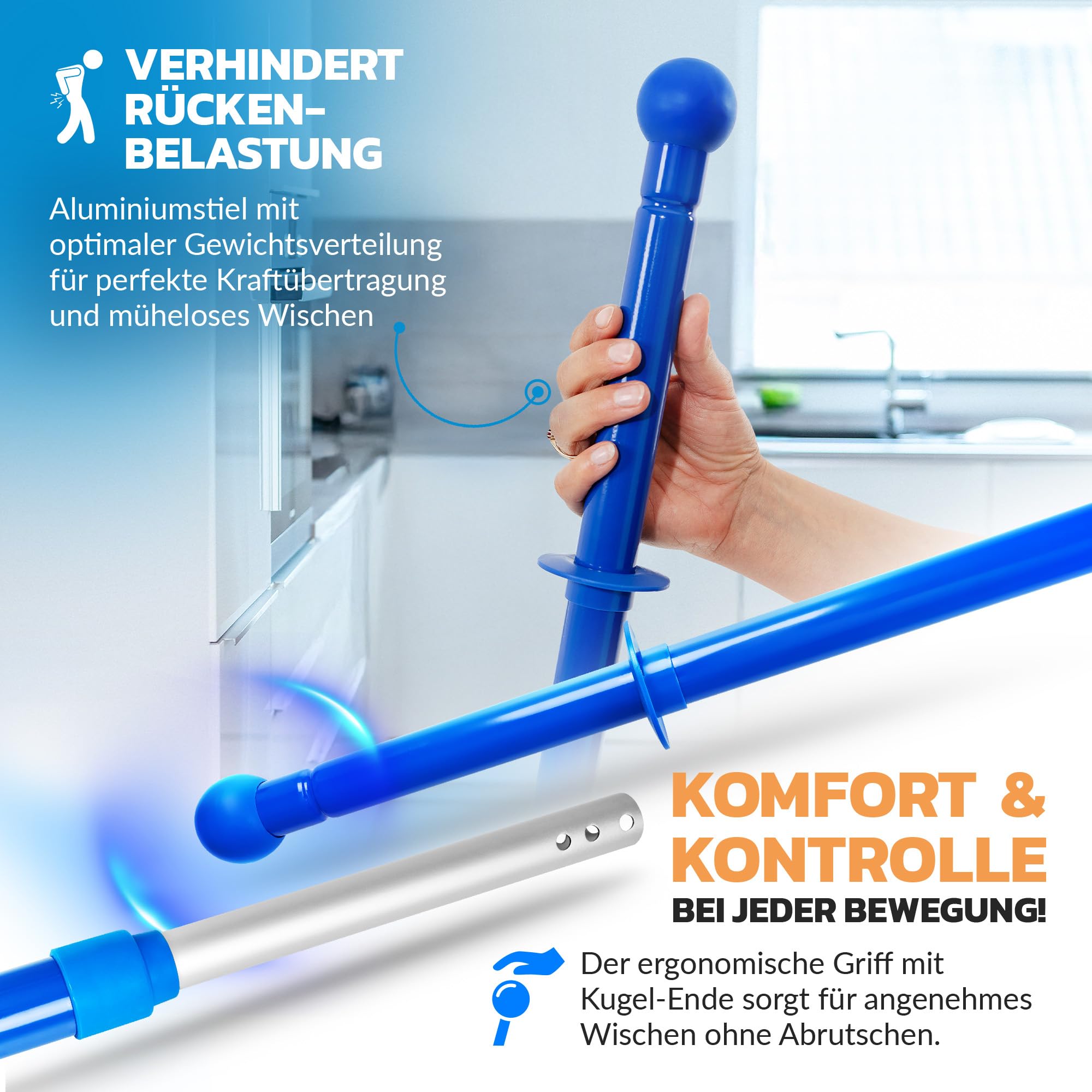 Premium WISCHER TELESKOP Set 50CM | Baumwoll-Wischmopp | 90-150cm Teleskopstiel | Magnethalter mit 1 klick System | Kugel Griff | Ergonomisch, rückenschonend & langlebig | Für alle Böden