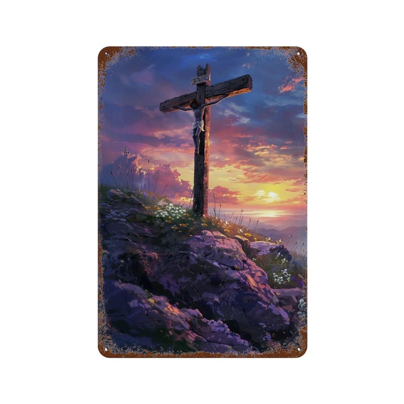 MGHTGRWE Calvary Cross Christ 03 Poster Wall Art Iron Vintage Metal Tin Sign Modern Home Cofffee Club Art Bar Shop Decor 30x20cm