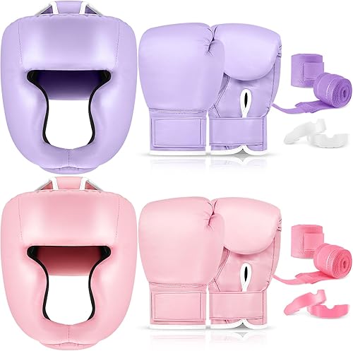Miniatura 8 de Kanayu Juego de 14 piezas de guantes de boxeo de 16 onzas, casco para la cabeza, envolturas de mano, protectores bucales, equipo de Navidad para