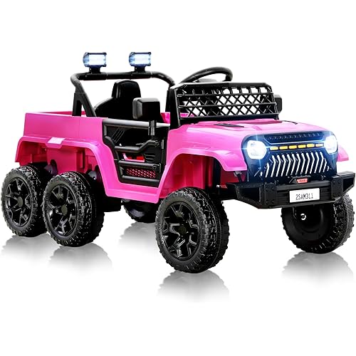 12V Power Wheels Jeep for Kids - Ride On Truck Car w/2WD/4WD Switch w/Parent Remote Control, 6 Wheels Suspension Electric Car for Kids, Pink