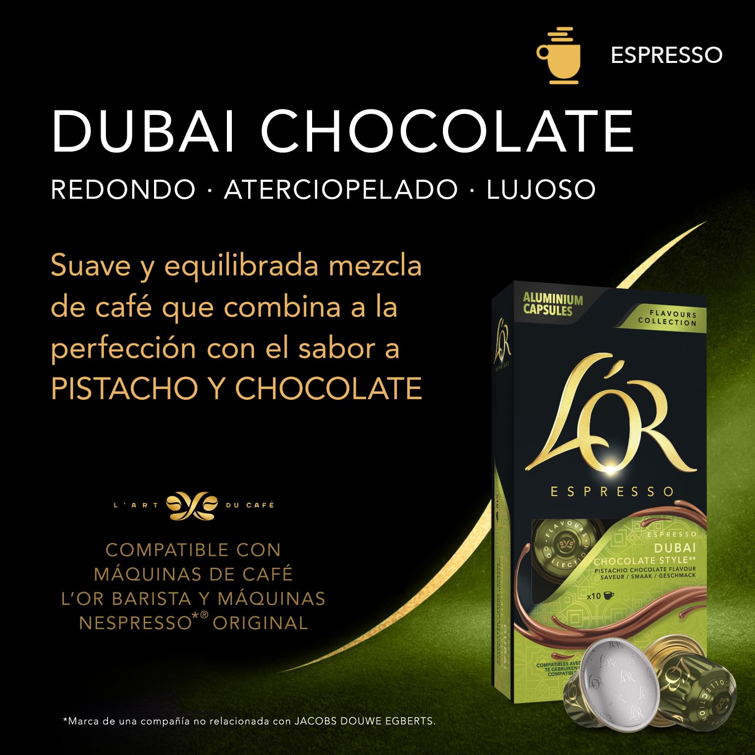 L'OR Espresso Café Dubai Chocolate | 100 Cápsulas | Sabor Pistacho con Chocolate, Compatible con máquinas Nespresso