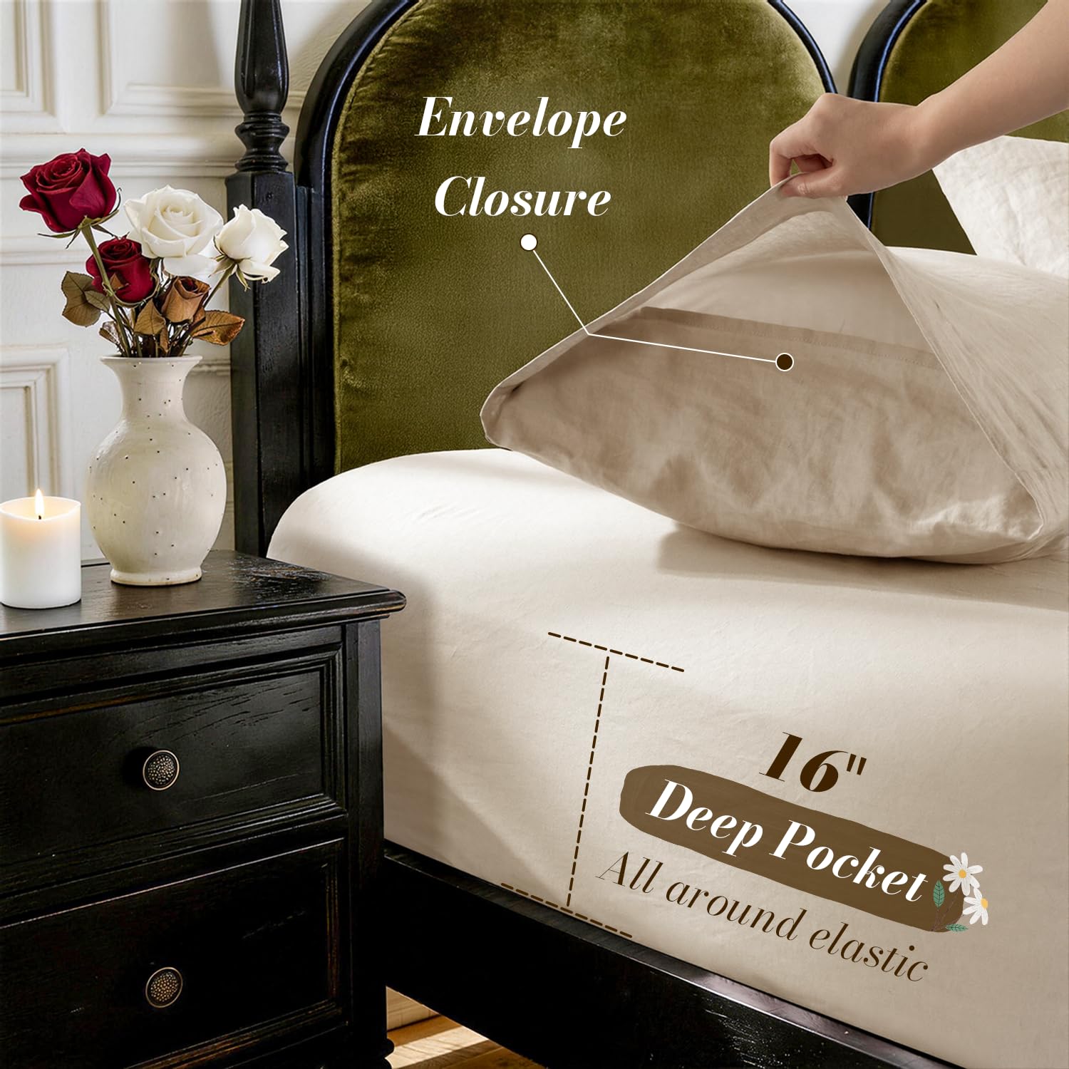 SONORO KATE 100% French Linen King Size Sheets Set,Natural Flax Bedding — product photo
