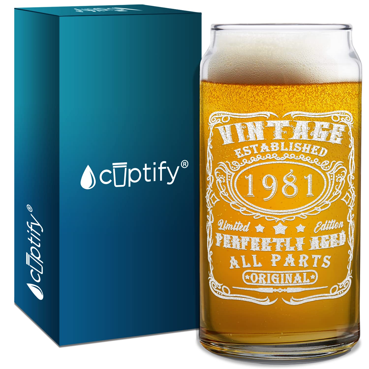 Cuptify 42nd Birthday Perfectly Aged 42 Years Old Established 1981 Vintage Etched 20 oz Beer Can Drinking Glasses For Men
