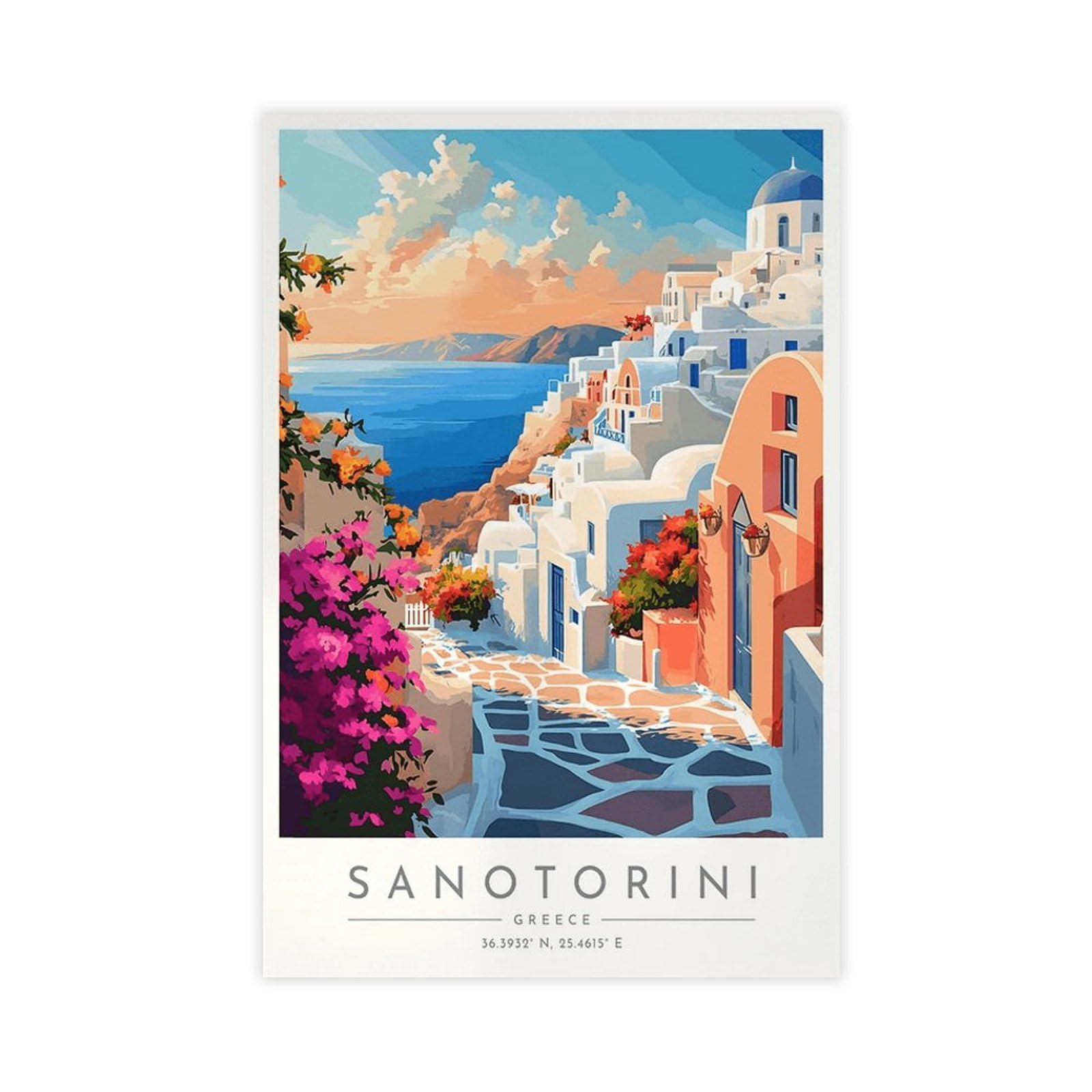 WLQZFRWV Santorini Travel Poster - Greece Canvas Poster Wall Art Decor Print Picture Paintings for Living Room Bedroom Decoration 08x12inch(20x30cm)