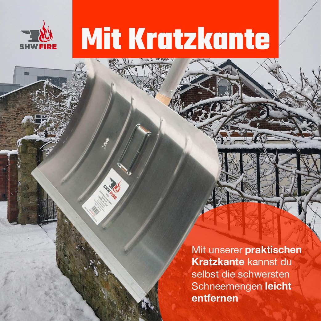 SHW-FIRE Alu-Schneeschieber 50 cm mit Ergonomischem Stiel und Profilkante | Für Schneeräumung & Winterarbeiten | Aluminium | ideal für große Schneemengen auf Gehwegen und Einfahrten