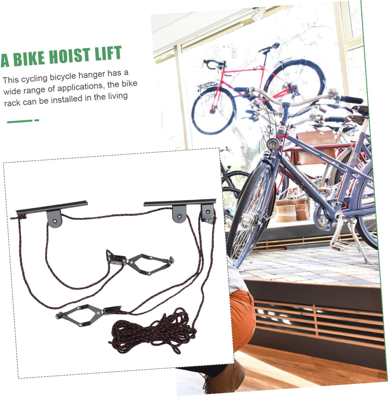 FUOYLOO Bike Hoist Lift Pulley System Indoor Wall Mount Bicycle Hanger Ceiling Rack Garage Storage for Mountain and Road Bikes Random Color