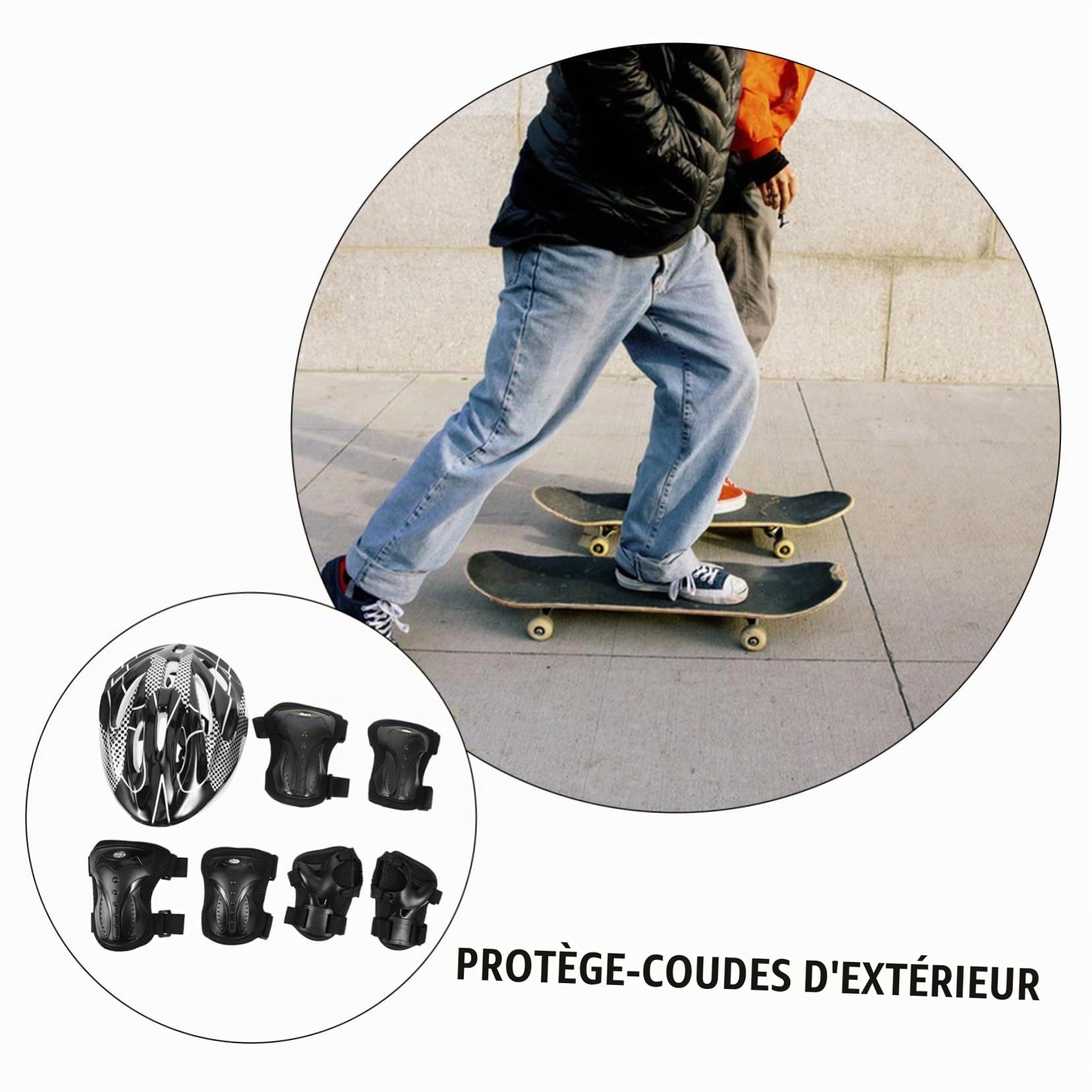 SUPVOX 1ensemble Set De Roller Skate Adulte Équipements De Sécurité Avec Casque Coudières Et Genouillères Parfait Pour Patinage Trottinette Couleur Noire