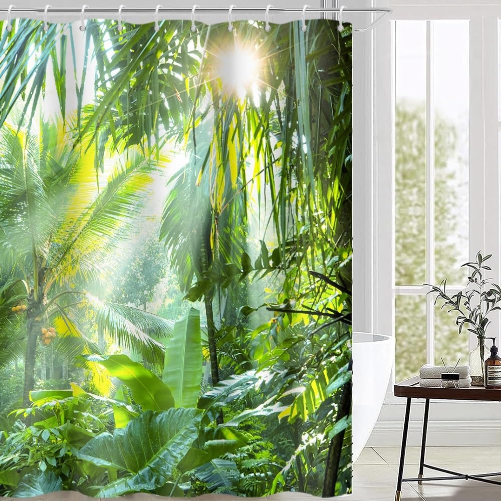 Cortina de Ducha de Hoja Eucalipto, Cortinas de Ducha Verde Oro Abstracto Planta Cortinas de Baño Antimoho Impermeable Lavable Tejido de Poliéster Cortina Ducha con 12 Ganchos 120x200cm — view 72