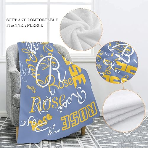 Miniatura 4 de Manta personalizada con nombre, color azul y gris, para cama, sofá, viajes, camping, senderismo, suave, acogedora, 50.0 x 59.8 in
