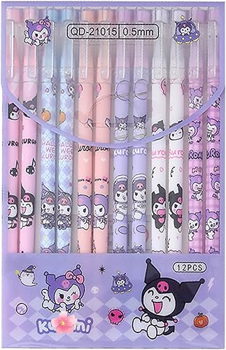 CYOIDAI 12 bolígrafos de tinta de gel negra, suministros escolares de anime, regalos de regreso a clases (kur0m1-12 piezas)