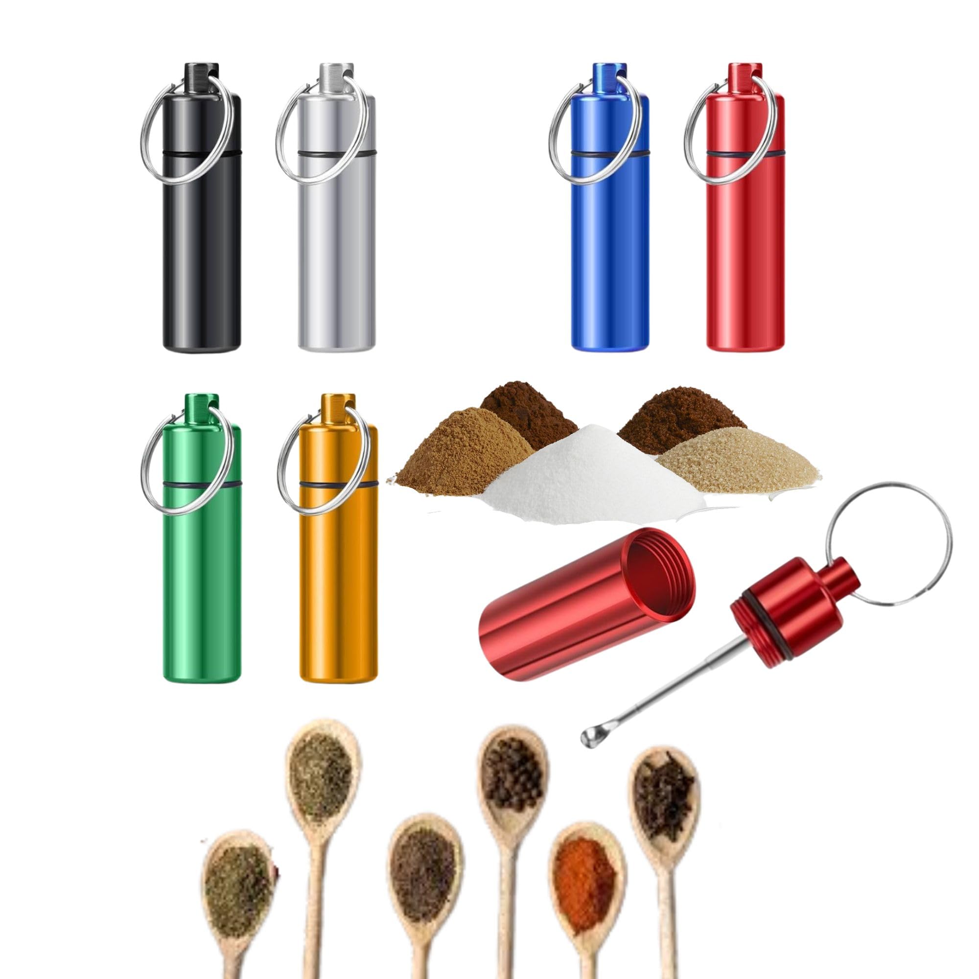 Aluminium Pill Case with Mini Telescopic Spoon Keyring Holder Colours Available (Green)